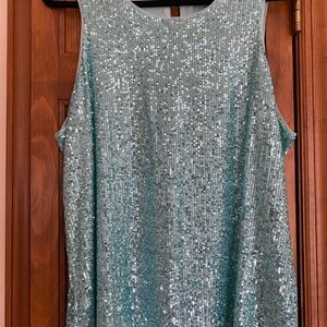 Sequin Tank Top in Aqua Green - Sleeveless Evening Shell